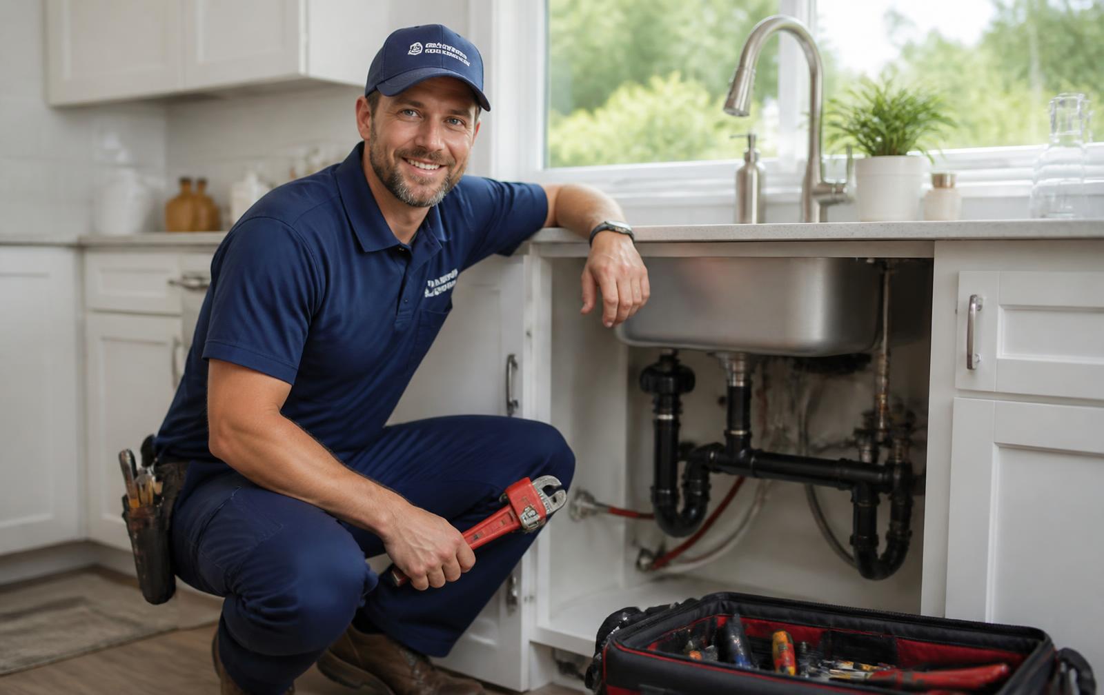 Licensed Calgary emergency plumber repairing a kitchen sink in a residential home for PrimeStandard Plumber - CALGARY